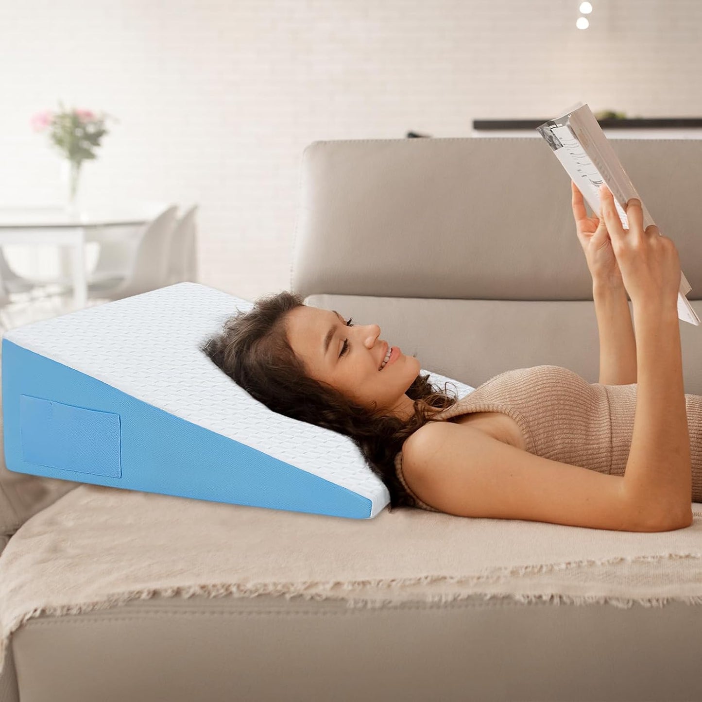 8" Leg Elevation Pillow, Memory Foam Wedge Pillow for Leg & Knee Support | Knee, Hip & Ankle Support. Elevates Legs For Comfortable Sleeping, Resting, And Recovery With A Supportive Wedge Shape.