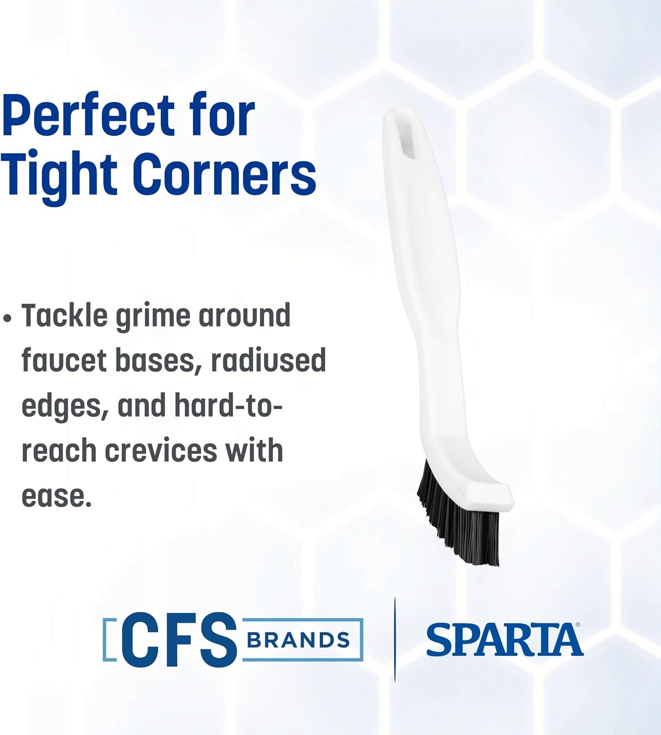 SPARTA Grout Brush with Stiff Nylon Bristles, 8 Inch, White | Flo-Pac, Stiff Crimped Nylon Bristles, 2.75-Inch Brush Section, Narrow Crevices, BPA Free