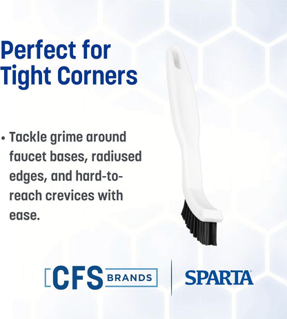 SPARTA Grout Brush with Stiff Nylon Bristles, 8 Inch, White | Flo-Pac, Stiff Crimped Nylon Bristles, 2.75-Inch Brush Section, Narrow Crevices, BPA Free