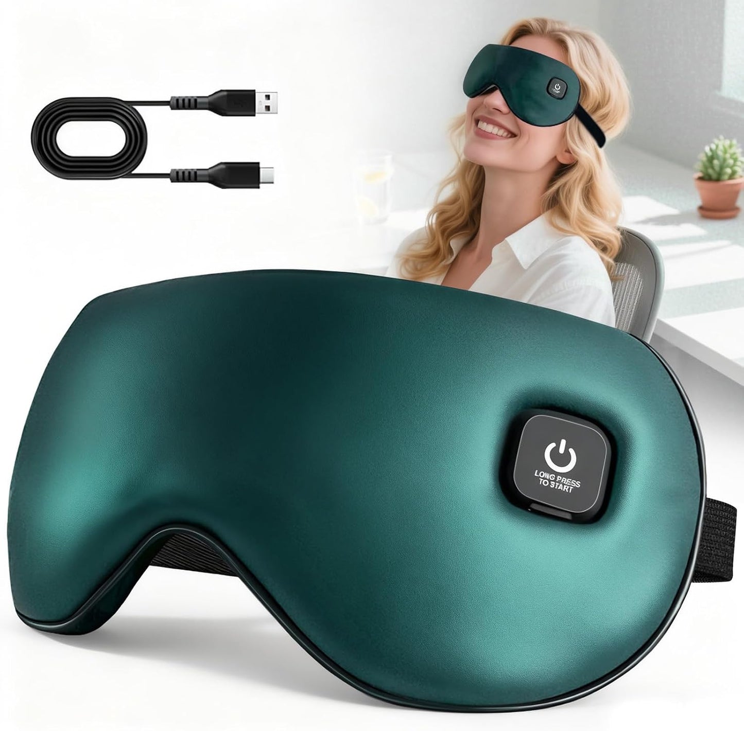 Heated Eye Mask, Rechargeable Detachable Washable Faux Silk Electric Cordless Dry Eyes Warmer Compress Graphene Sleep Mask Travel Gifts for Men Women, 3 Heat Levels & Auto-Off, Black