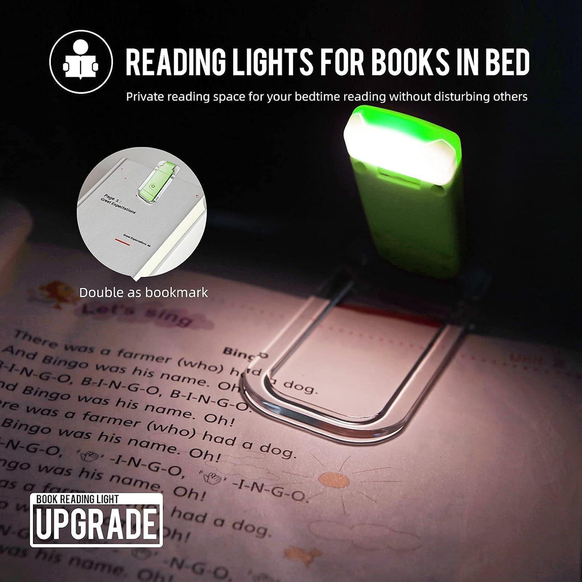 EGWASER Book Light for Reading in Bed, USB Rechargeable Clip on Book Lights, 3 Brightness Adjustable Dimmable Bookmark Light for Eye-Protection, Reading Lamp for Bookworms, Travel (Dark Green)