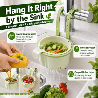 Hanging Sink Drain Basket, Press-to-Dump Kitchen Strainer Basket | Manual press-to-dump hanging sink basket with faucet hook and fine mesh for everyday kitchen draining