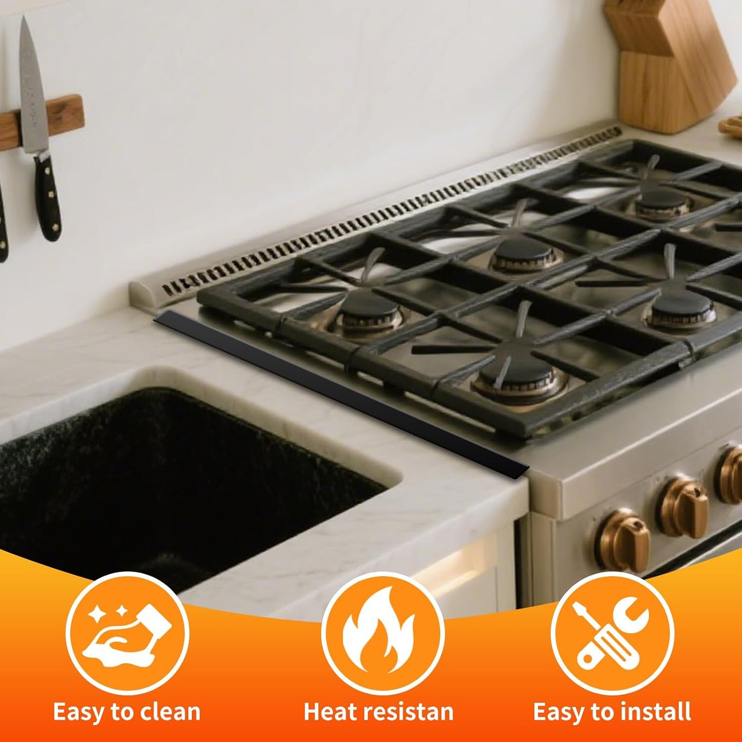Silicone Kitchen Stove Counter Gap Cover Long & Wide Gap Filler (2 Pack) Seals Spills Between Counters, Stovetops, Washing Machines, Oven, Washer, Dryer - Heat-Resistant and Easy Clean (White)