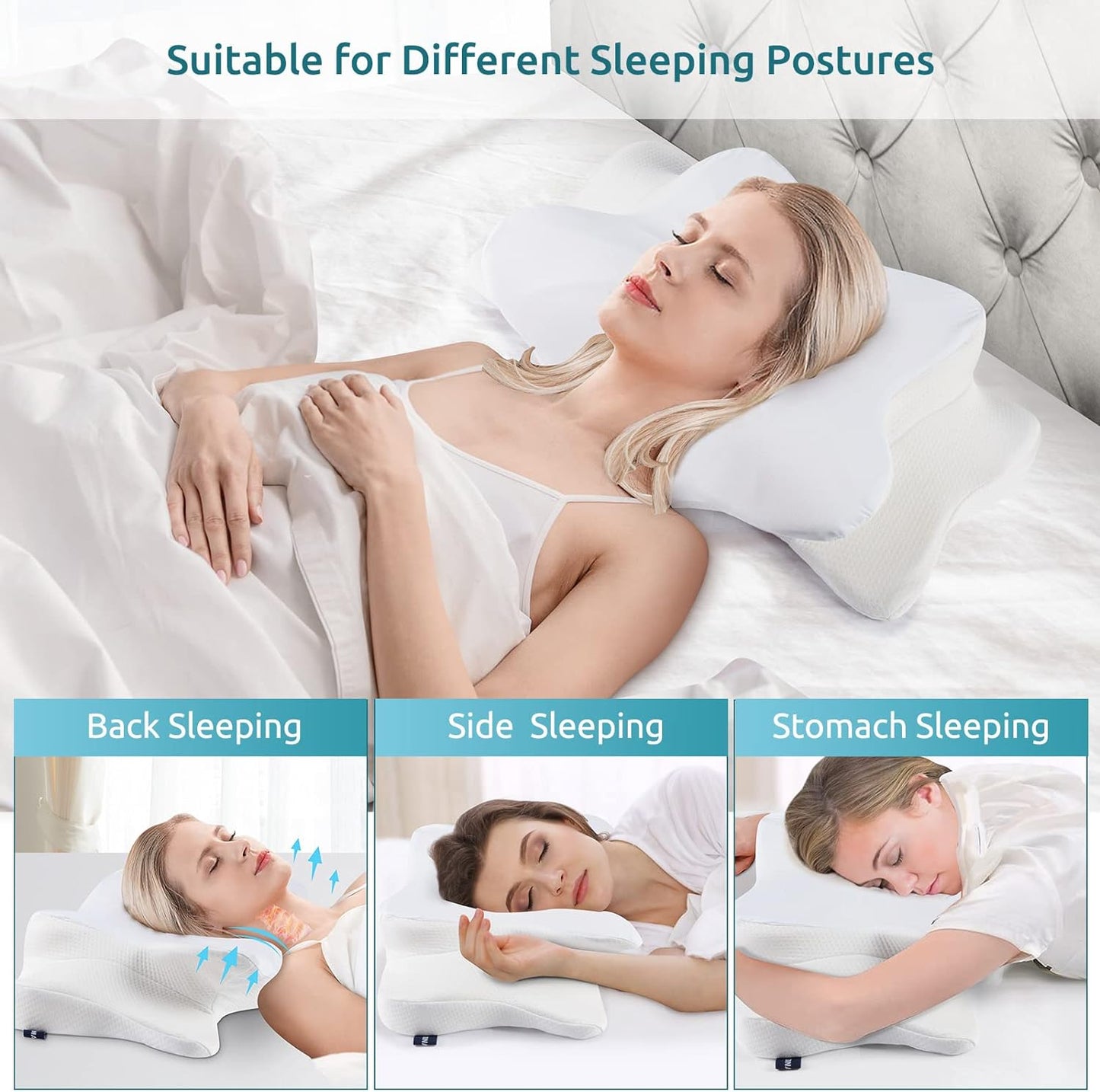 DONAMA Contour Cervical Neck Pillow for Neck Pain Relief | Queen,Ergonomic Dual-Height,Odorless Memory Foam,Side/Back/Stomach Sleepers,Cooling Hypoallergenic Cover,OEKO-TEX Certified