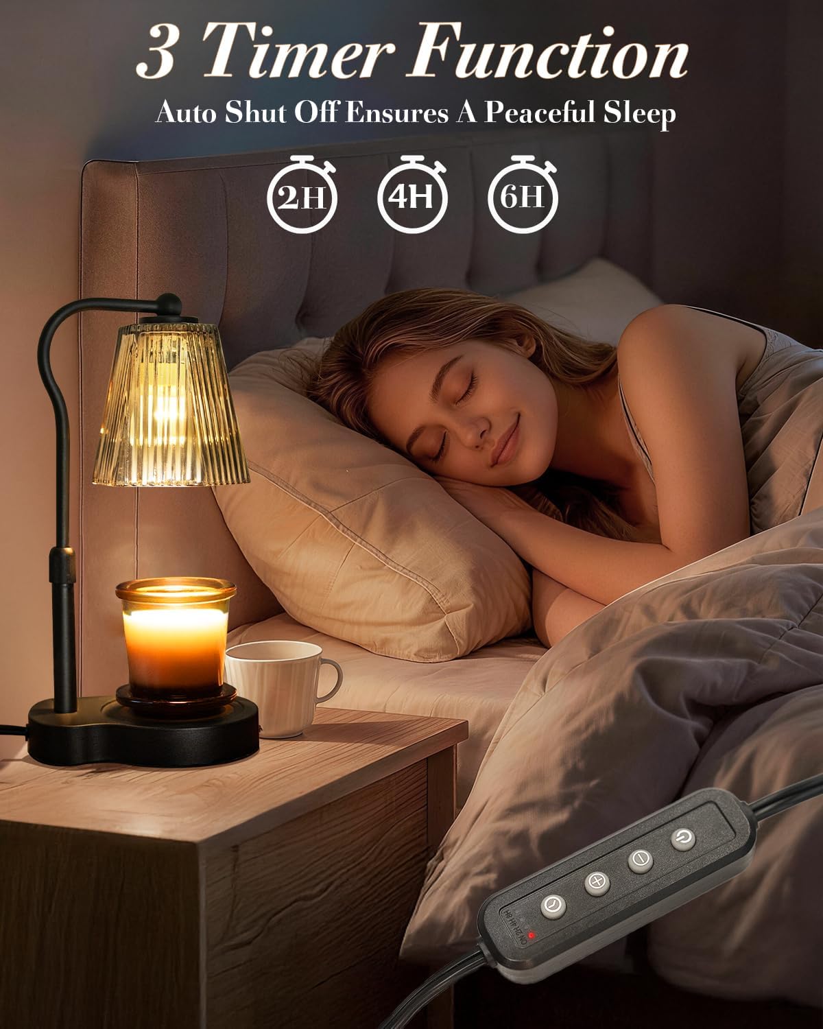 Candle Warmer Lamp with Timer & Dimmable Settings, Adjustable Height Flameless Scented Wax Melter for Jar Candles, Elegant Home Decor Warmer Lamp with 2 Bulbs, Gift for Women Mom Friend Family, White