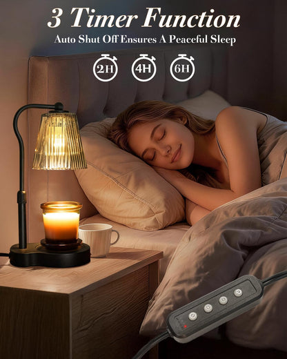 Candle Warmer Lamp with Timer & Dimmable Settings, Adjustable Height Flameless Scented Wax Melter for Jar Candles, Elegant Home Decor Warmer Lamp with 2 Bulbs, Gift for Women Mom Friend Family, White