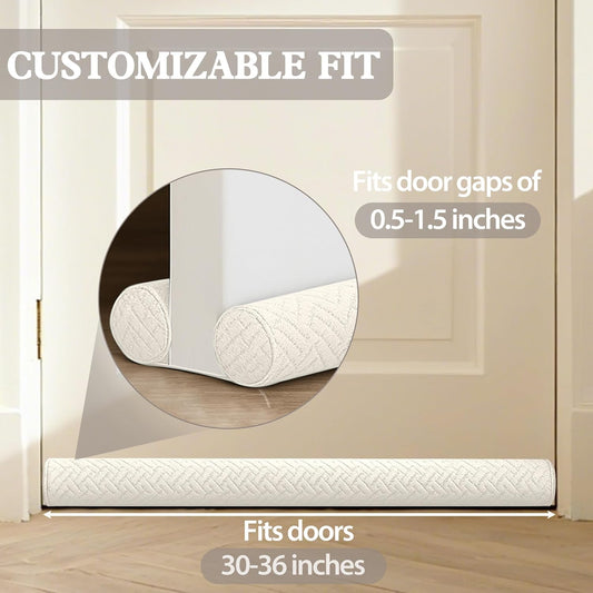 Ciieyuo Under Door Draft Stopper, Door Stoppers for Bottom of Door, 30"-36" | Velvet under door gap filler, white beige, blocker cold air, light, smoke and noise, easy slide-on install