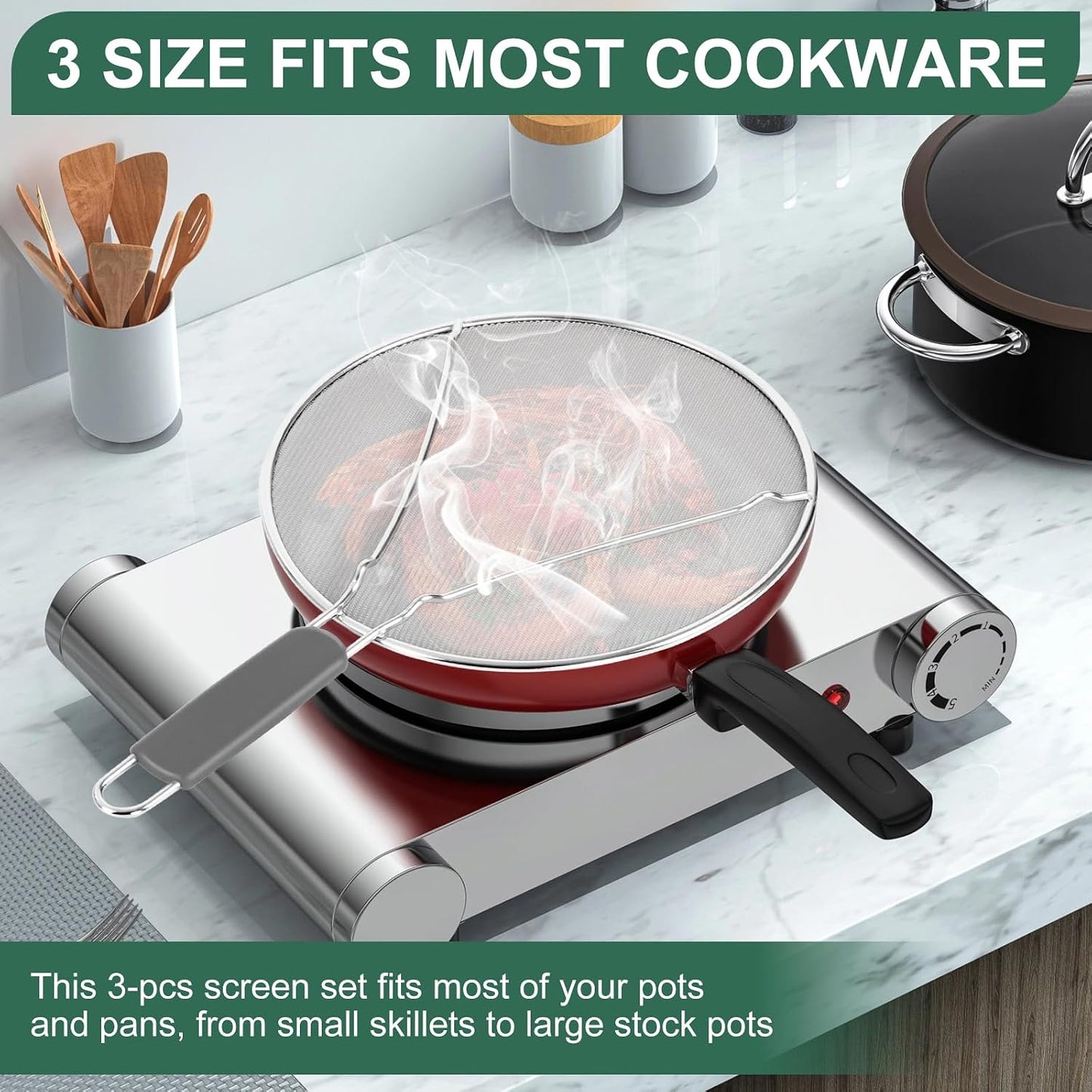 Stainless Steel Splatter Screen for Frying Pan - 9.8" 11.4" 13" Ultra Fine Mesh Grease Splatter Guard, Hot Oil Splatter Guard Shield Grease for Cooking, Kitchen Splash Guard to Prevent Oil Splatter