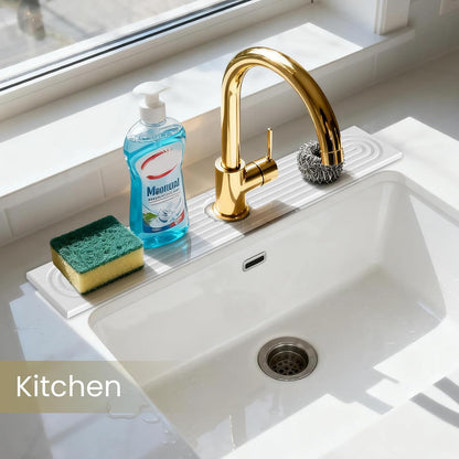 Diatomite Faucet Mat for Kitchen Sink, Quick-Dry Stone-Like Sink Mat, Flat Lay Absorbent Countertop Drying Mat for Faucet Area, Hard Diatomite Mat, Gray, 23.6 x 4 in