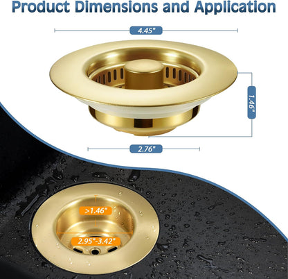 TGOSOMT Kitchen Sink Drain Strainer Stopper, Anti-Clog & Quick Drain | 3-IN-1 Design, Stainless Steel 304, Removable Strainer Basket, Corrosion & Scratch Resistant, Fits US Standard 3-1/2" Drain