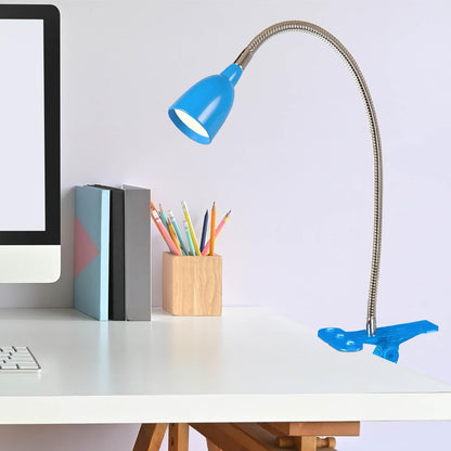 Newhouse Lighting NHCLP-LED-BLU Blue Metal Flexible Clamp-Style LED Goose Neck Desk Lamp in 3000K Warm White Color Temperature with Power Adapter and 6 ft. Power Cord