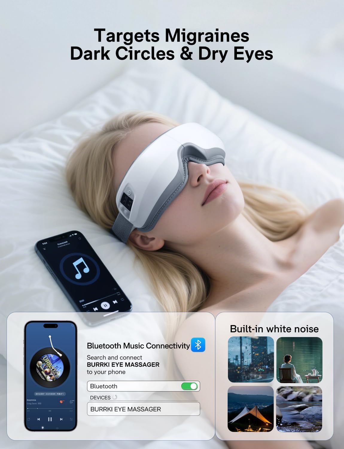 Eye Massager with Heat & Bluetooth Music, Massaging Eye Mask