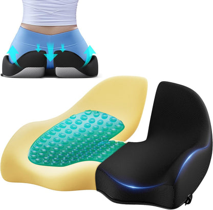 Benazcap Large Ergonomic Seat Cushion Relieves Sciatica & Tailbone Pain | Ergonomic memory foam relieves sitting strain, washable slip-resistant cover, fits office, car, gaming chairs all day