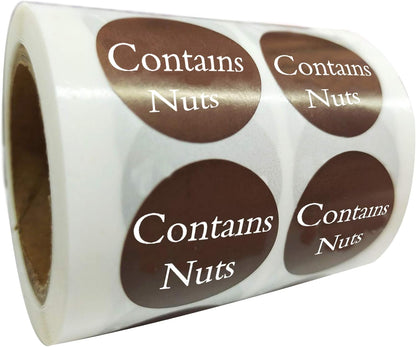 Contains Nuts Stickers Round Allergies Food Rotation Labels Allergy Sticker | 1" Allergen Allergy Warning Sticker Per Roll Retail Packaging Stickers for Jars Glass Bottle,Retail Packaging 500 Pcs