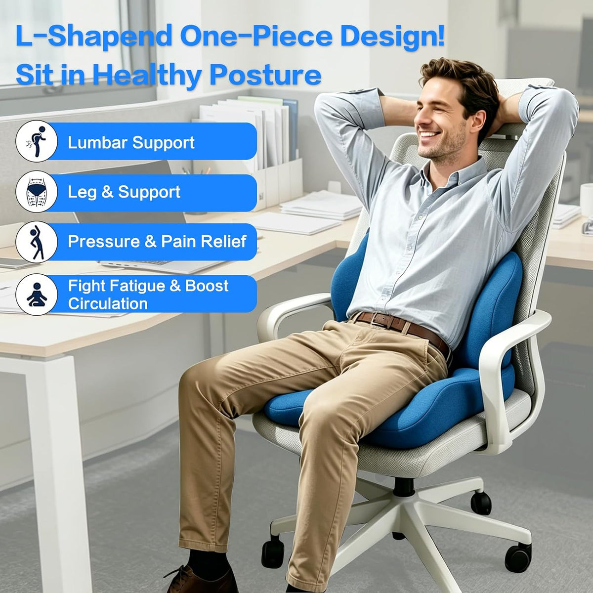 Memory Foam Seat Cushion with Lumbar Support for Sciatica & Tailbone Pain Relief, Fit Office Chair, Wheelchair, Car Seat, Airplane, Long Sitting Workers & Drivers (Gray)