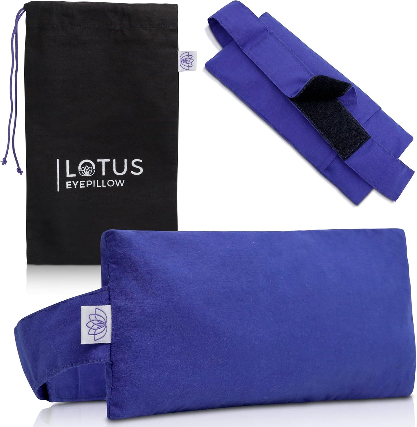 Lotus Lavender Eye Pillow - Weighted Mask for Yoga & Sleep | NOLAVA Sleep & Wellbeing App included; warm or cool headache relief; organic cotton, lavender-flaxseed fill.