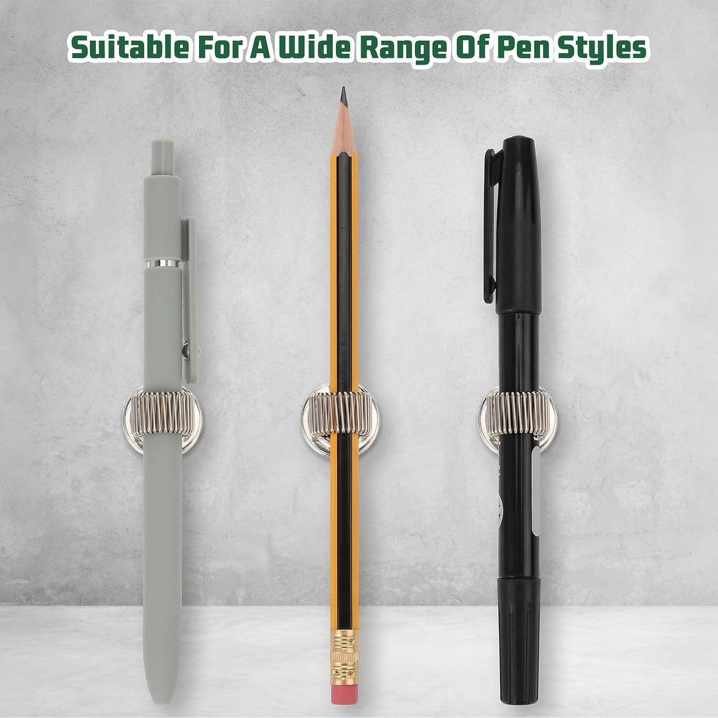 4 Pcs Magnetic Pen Holders, Magnetic Pencil Holder Single Pen Holder with Adjustable Spring Loop for Fridge Refrigerator Whiteboard Erase Board and Bulletion Board, Fit for Any Size Pens