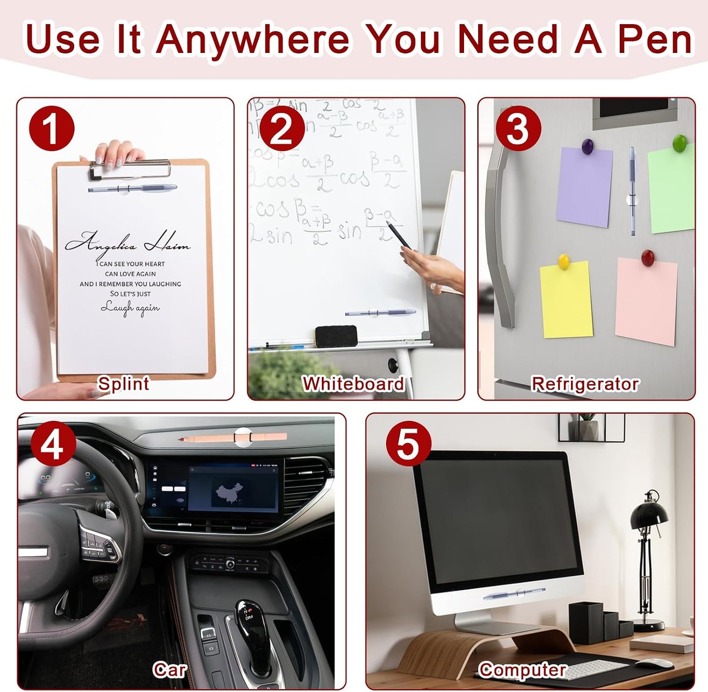 Jeffdad Magnetic Pen Pencil Holder - 4 Pcs Silicone Adjustable Holder for Refrigerator, Whiteboards, Office White Pen Holder (Black)