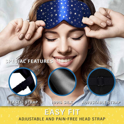 Jersey Slumber 100% Silk Sleep Mask for Women Men Side Sleeper - Light Blocking Eye Mask for Sleeping, Zero Pressure Soft Blindfold, Adjustable Strap, Silk Eye Cover for Travel Nap - Black