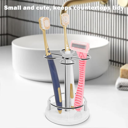 Toothbrush Holder Stand for Bathroom, Metal Toothbrush Organizer with Marble Base, Toothbrush Storage Collection for Family, Suitable for Home Hotel Countertop Vanity (Small, Matte Black)