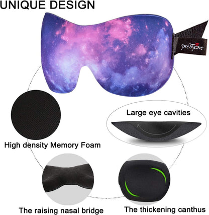 PrettyCare 3D Sleep Mask 2 Pack,Eye Mask for Side Sleeper 3D Contoured Sleeping Mask Blackout Out for Men- Blindfold Airplane with Ear Plugs, Night Masks with Travel Bag (Black&Blue)
