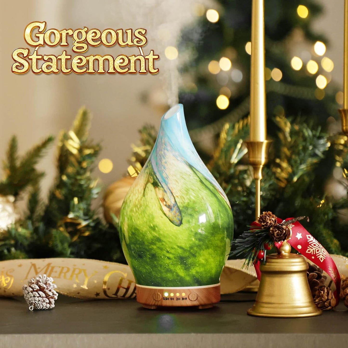 Porseme Oil Diffuser 3D Glass Aromatherapy Ultrasonic Humidifier, Air Refresh Auto Shut-Off, Timer Setting, BPA Free for Home Hotel Yoga Leisure SPA Gift 150ml Last 6H - Colors B