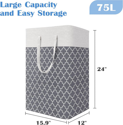 BlissTotes 3-Pack Laundry Basket, Collapsible Laundry Hamper, Grey, 75L | Laundry Clothes Hamper, Hampers for Bedroom, Freestanding Hamper with Handles, Clothes Laundry Basket
