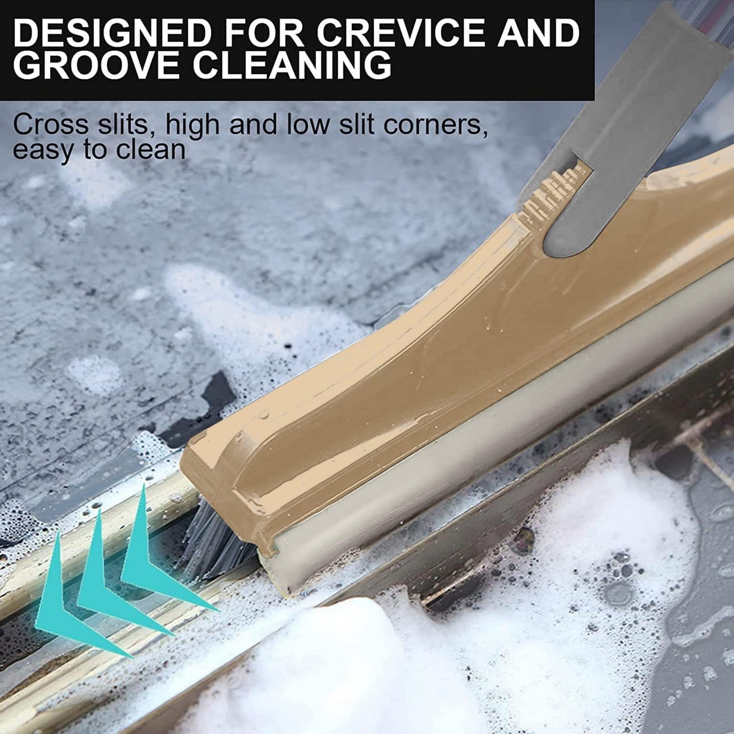 2 in 1 Floor Brush Scrubber with Long Handle Grout Brush 3 Poles 53.5'' New Upgrade Stiff Bristle Cleaning Scrub Brush with Squeegee 120°Rotating Tile Brush for Cleaning Bathroom Glass Patio Kitchen