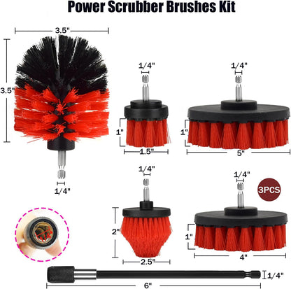 8 Pack Drill Brush Attachment Set, 1/4in Power Scrubber Brush + Extend Long Rod, Multi-Purpose Power Cleaning Scrub Brush for Bathroom, Tub, Tile, Corner, Floor(Red)