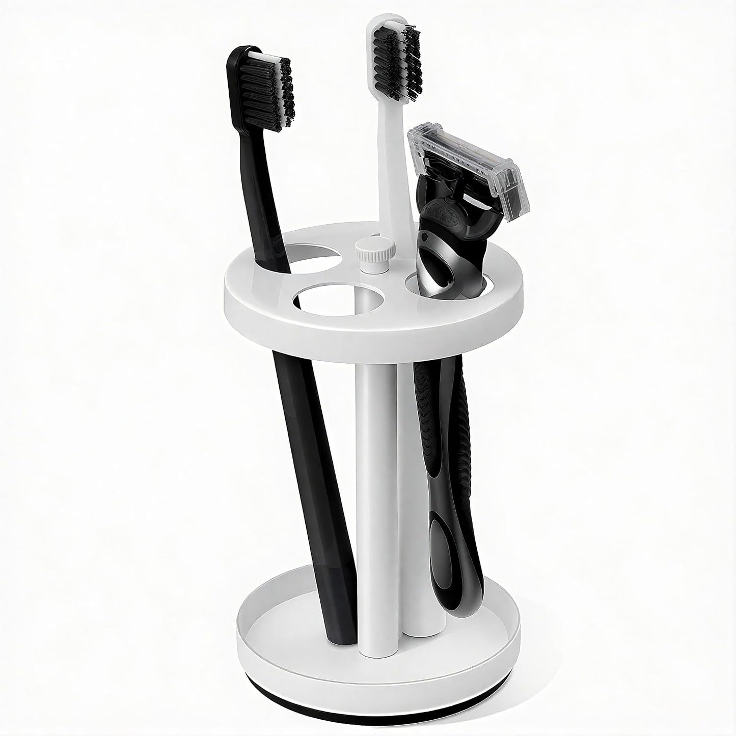 Black Stainless Toothbrush Holder Stand: Rustproof Bathroom Countertop Organizer, 4 Ventilated Slots Hold Manual Toothbrushes, Razor