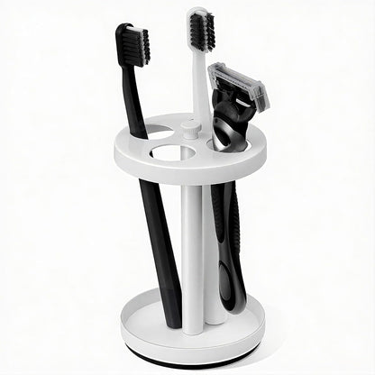 Black Stainless Toothbrush Holder Stand: Rustproof Bathroom Countertop Organizer, 4 Ventilated Slots Hold Manual Toothbrushes, Razor