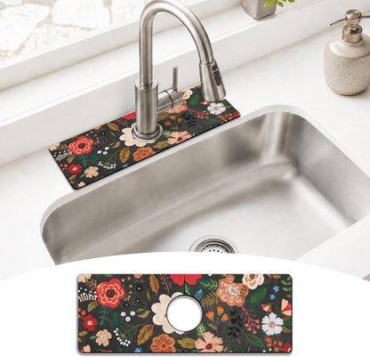 Light Brown White Checkered Kitchen Sink Splash Guard Faucet Mat,Faucet Non-Slip Absorbent Mat,Farmhouse Sink Splash Guard Behind Faucet for Kitchen Bathroom, 15"x5.5"