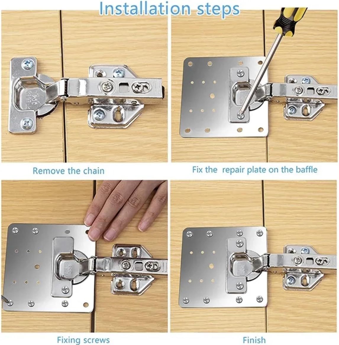 2 Pack... Cabinet Hinge Repair Plate,Stainless Steel Hinge Repair Brackets Kit,Kitchen Cupboard Door Hinge Repair Plate Kit Includes Fixing Screws,Protect Wooden Kitchen Cabinet Door,Furniture (2 PCS)