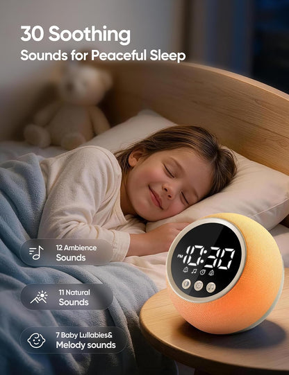 Wake Up Light Sunrise Alarm Clock with Sound Machine, 12-Color Night Light | ERZERT Digital Dual Alarm Clock for Bedrooms with White Noise Machine 30 Sounds, Snooze, Easy-Set for Baby Kids Adult