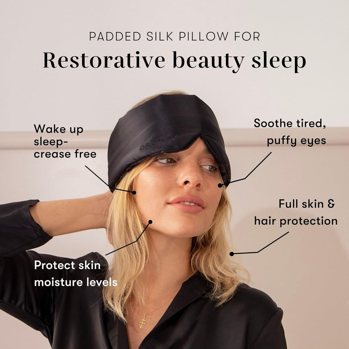 DROWSY Silk Sleep Mask - Face-Hugging, Padded Cocoon for Luxury Sleep in Total Darkness - 100% Pure Mulberry Silk, Skin-Hydrating & Adjustable (Midnight Blue)