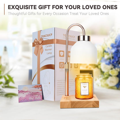 Candle Warmer Lamp with 3 Bulbs, Adjustable Height Dimmable Candle Warmer with Timer, Candle Lamp with Charming Gift Box Ribbon,Birthday Gifts for Women Mom, House Warming Gifts New Home Decor