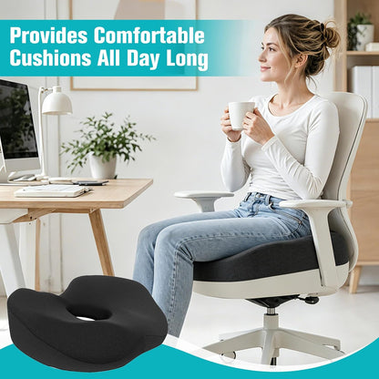 Seat Cushion,Memory Foam Coccyx Cushion for Relief Sciatica,Hip and Tailbone Pain,Seat Cushion with Non-Slip Base for Office Chairs,Wheelchair,Car,Seat Cushions for Long Sitting,Black