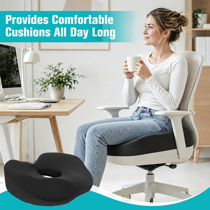 Seat Cushion,Memory Foam Coccyx Cushion for Relief Sciatica,Hip and Tailbone Pain,Seat Cushion with Non-Slip Base for Office Chairs,Wheelchair,Car,Seat Cushions for Long Sitting,Black