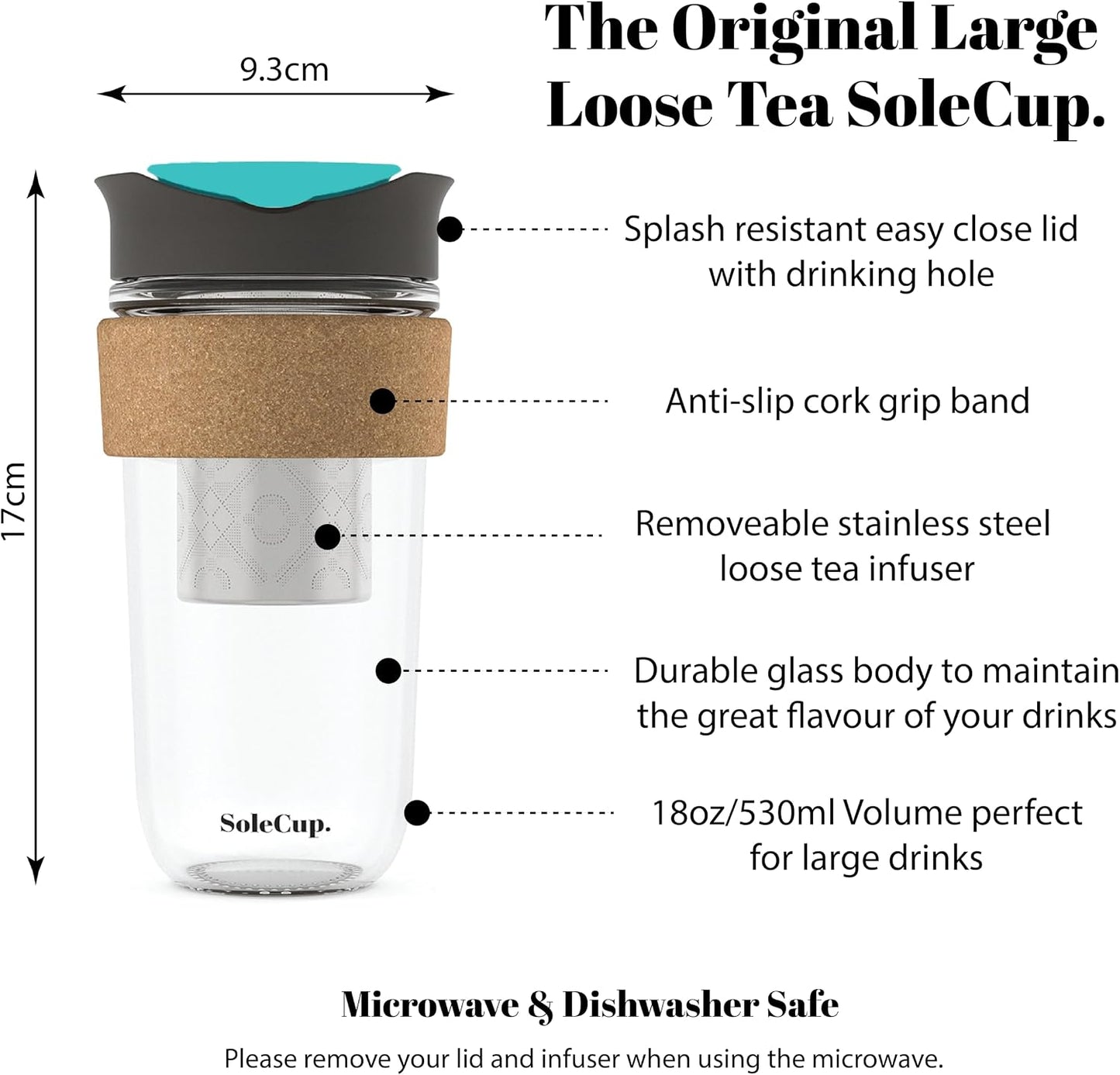 Large Travel Mug Loose Tea Infuser - Detachable Tea Strainer with Spill Proof Lid - 18oz/530ml BPA-Free Reusable Glass Travel Coffee Cup with Cork Band (Pink, 18oz)