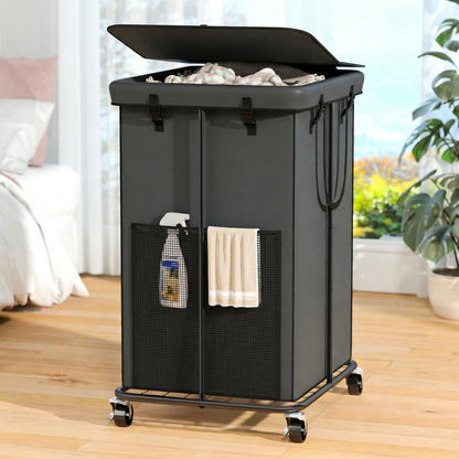Laundry Hamper with Wheels, 150L Rolling Laundry Basket with Bag & Handles | Sturdy Metal Frame | Removable Bag | Large & Tall Dirty Clothes Hampers for Laundry Room, Bedroom, Dorm, Bathroom-Black