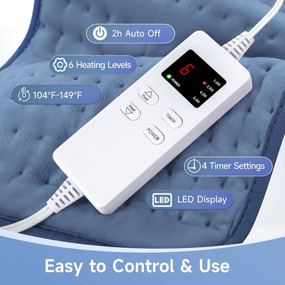 NBKLS Heating Pads for Back Neck Shoulder Pain, Electric Heating Pad Auto Shut Off, Fast Heat, Large Heating Pad Christmas Gift for Women Men, Birthday Gifts for Mom Dad (Blue)