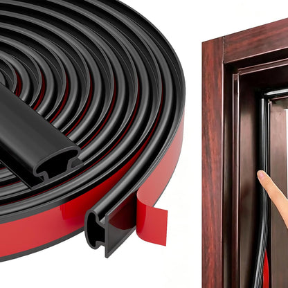 Black Rubber Weather Stripping Door Seal Strip, D Shape Door Weather Seal Strip, Self-Adhesive Soundproofing Frame Insulation Tape for Doors Frame/Window Seal,Blocks Cold Drafts Noise