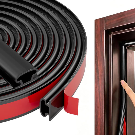 Black Rubber Weather Stripping Door Seal Strip, D Shape Door Weather Seal Strip, Self-Adhesive Soundproofing Frame Insulation Tape for Doors Frame/Window Seal,Blocks Cold Drafts Noise