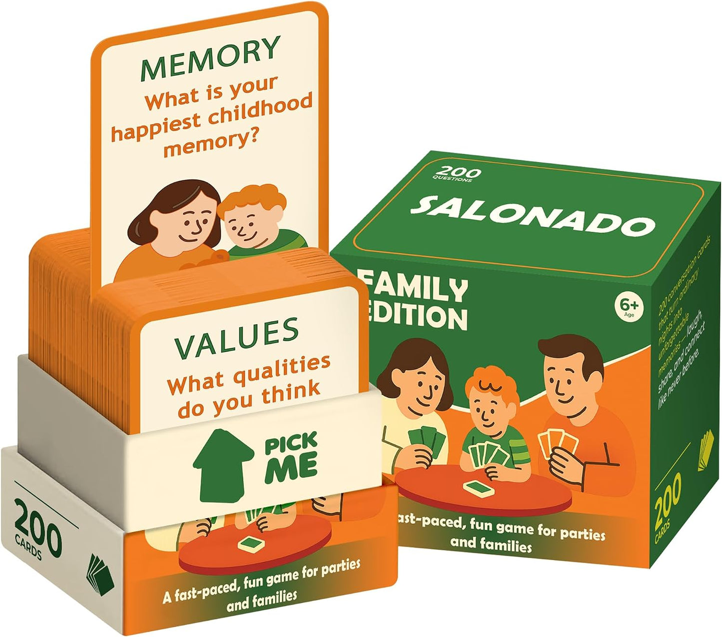 Conversation Cards for Family & Friends - 200 Prompts, 6 Categories, Perfect for Daily Table Talk, Screen-Free Fun, Holiday, Birthday & Housewarming Gift (Family)