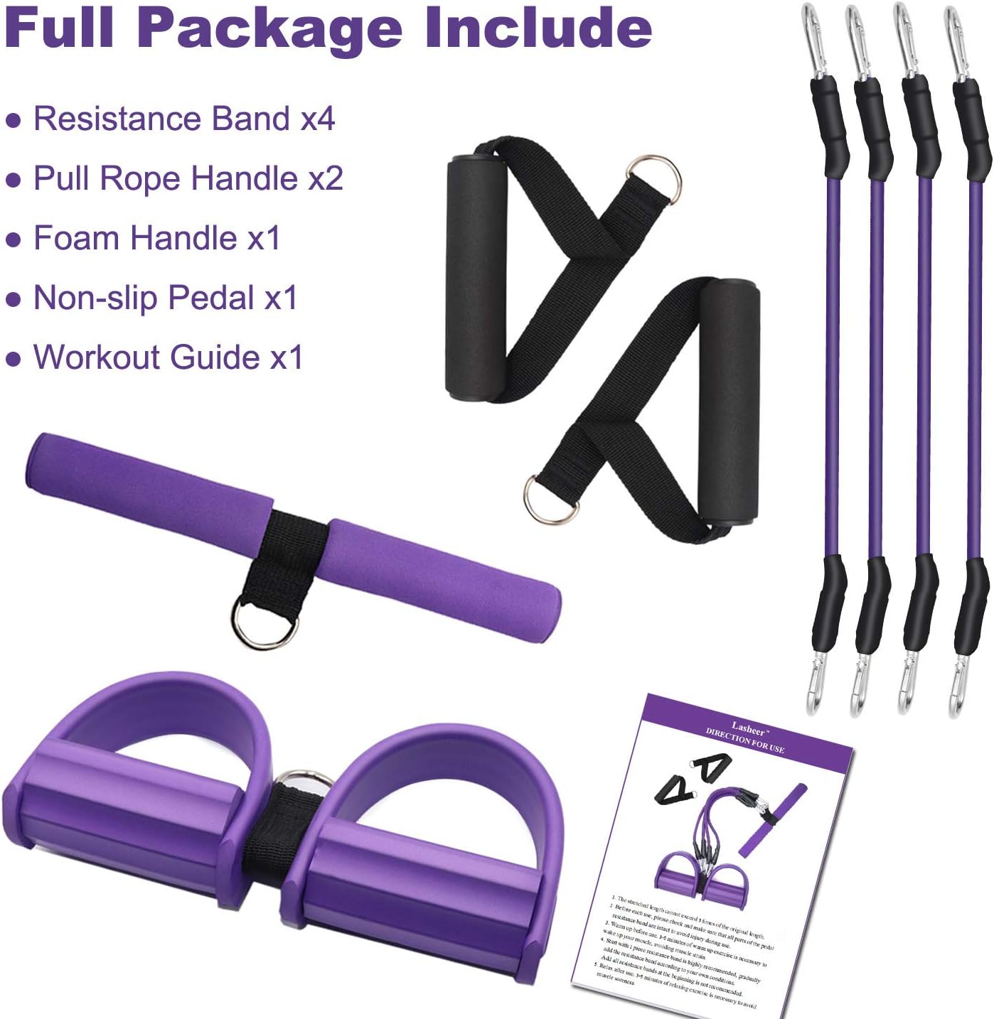 Pedal Resistance Band, 4-Tube Elastic Pull Rope, Sit-up Equipment, Yoga Strap Bodybuilding Expander, Exercise Bands, Fitness Equipment for Abdomen, Waist, Arm, Leg Stretching Slimming Training