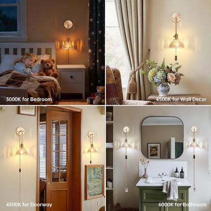 Shenmoyl Battery Operated Wall Sconce Wall Lamp with Green Lily of the Valley Shade Pattern Glass Adjustable Chain Retro Gold Wall Mounted Light, Modern Wall Lamp Fixtures Decor for Bedside Bedroom