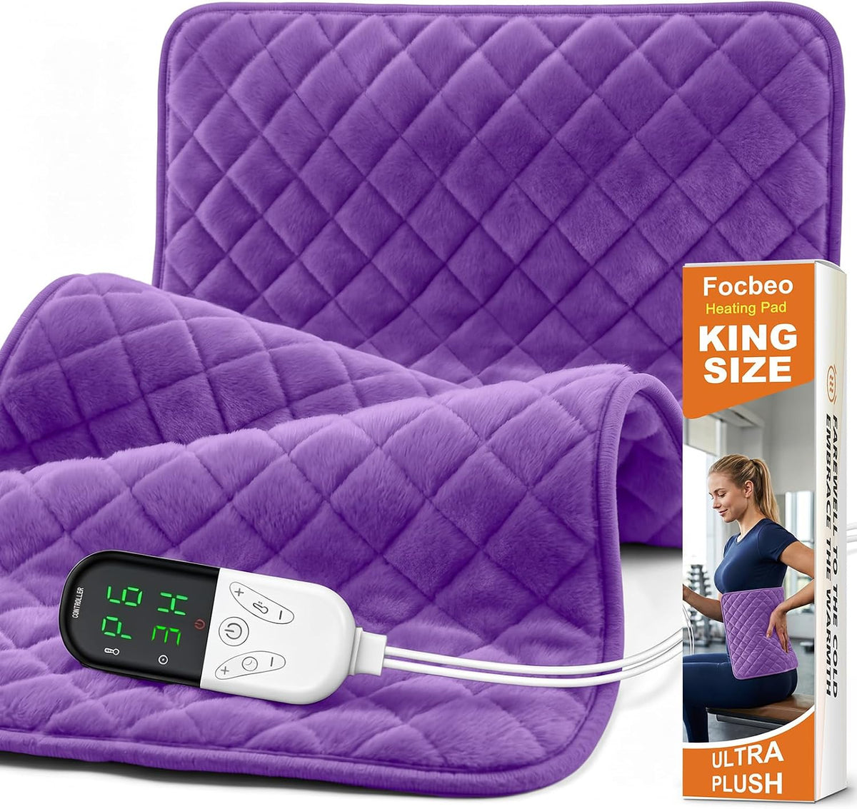 Electric Heating Pad for Back Neck & Shoulders, 35"x20" King Size, Velvet