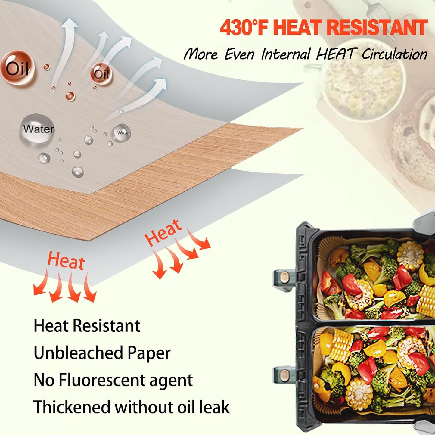 Air Fryer Liners Disposable 9 Inch, 9 inch Air Fryer Liners 125 Pcs Large Square Air Fryer Paper Liners for 5QT 6qt 8QT Air Fryer, Non-stick Parchment Paper for Frying, Baking