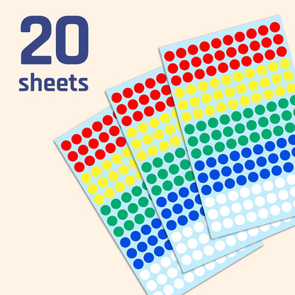 3000 Pieces, Small Colored Dot Round Stickers Labels - 10 Colors, 0.375"