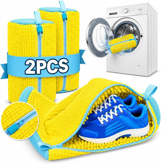Shoe Washing Machine Bag 2pc Laundry Shoe Bag Reusable Shoe Cleaning Bags for Sneakers 360° for Washer and Dryer Deep Cleaning Machine for All Shoes Types With Self-locking Zipper